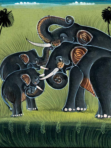 Small Indian Miniature Painting of Four Elephants