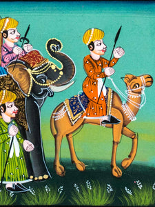 Small Indian Miniature Painting of Men with Elephant
