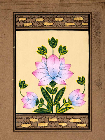 Small Indian Miniature Painting of a Pink Lotus
