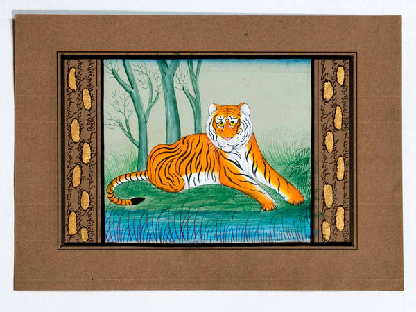 Small Miniature Landscape Painting of a Tiger