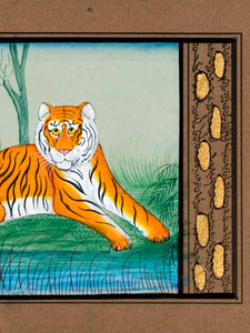 Small Miniature Landscape Painting of a Tiger