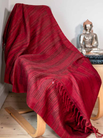 Soft Red Striped Tibetan Blanket