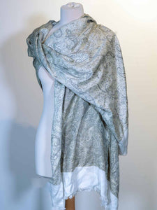 Soft Reversible Silver Jacquard Scarf