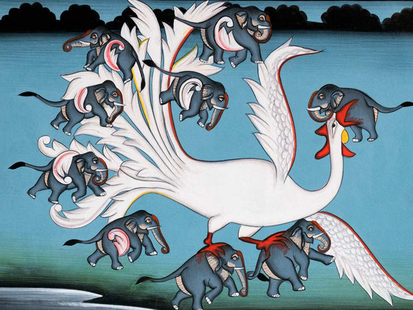 Tantric Painting of a Fierce Bird & Elephants
