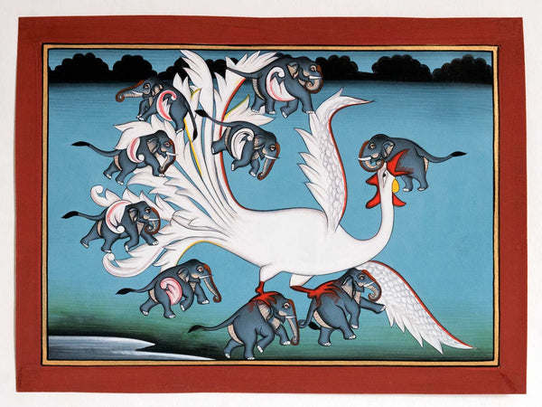Tantric Painting of a Fierce Bird & Elephants