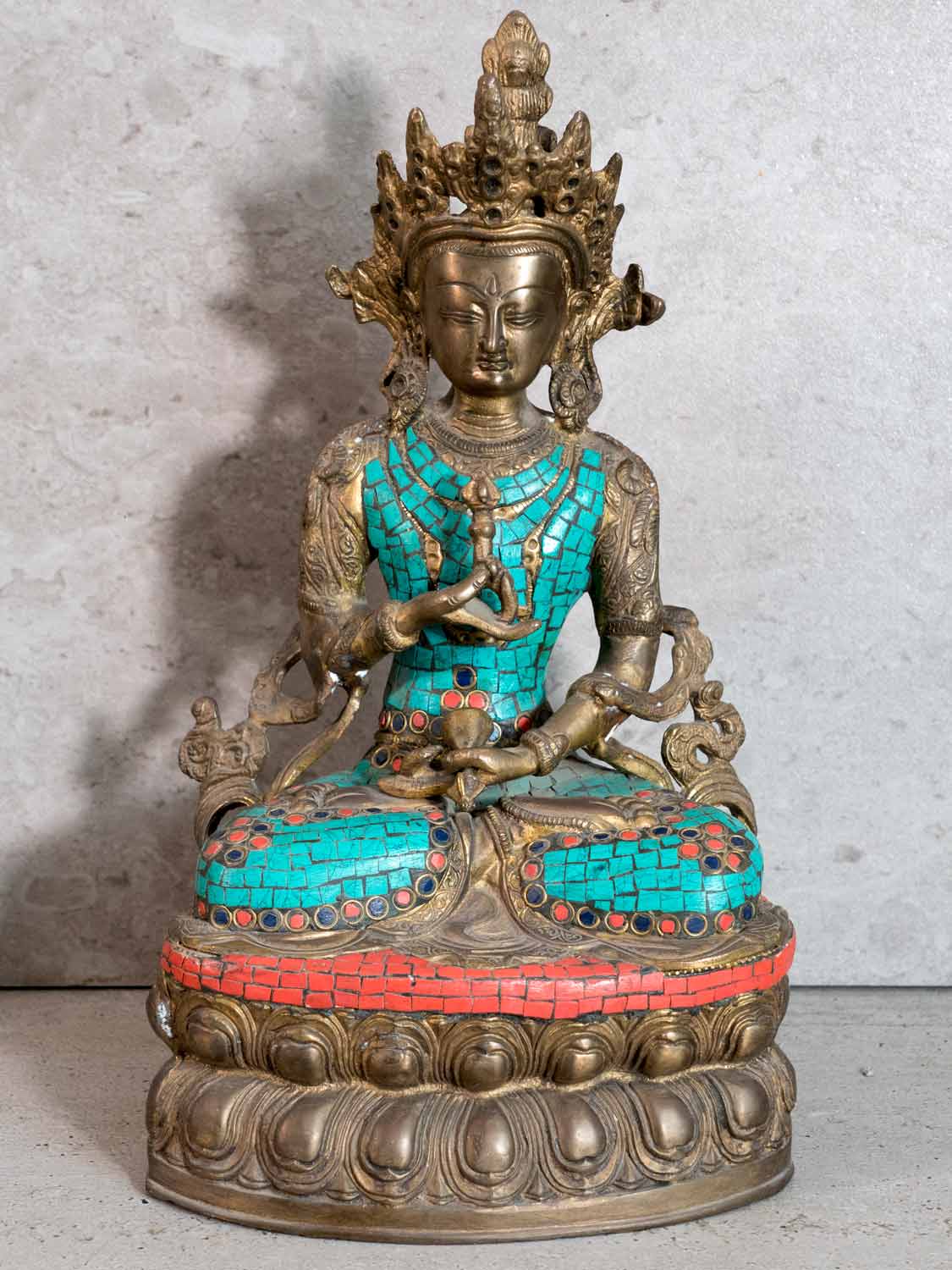 Vajrasattva Buddha Statue with Turquoise Inlay