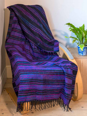 Vibrant Violet Striped Tibetan Blanket