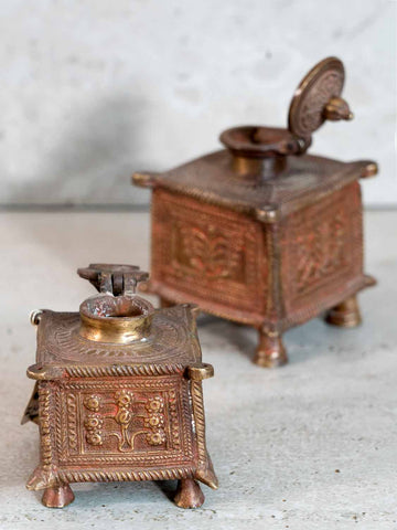 Vintage Decorative Brass Inkwells from India