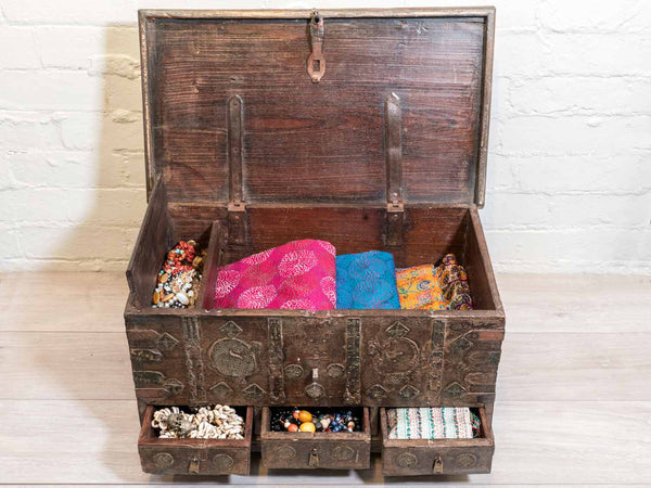 Vintage Indian Dowry Box with Drawers