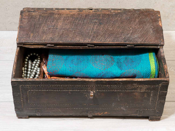 Vintage Indian Dowry box with Hinged Lid 