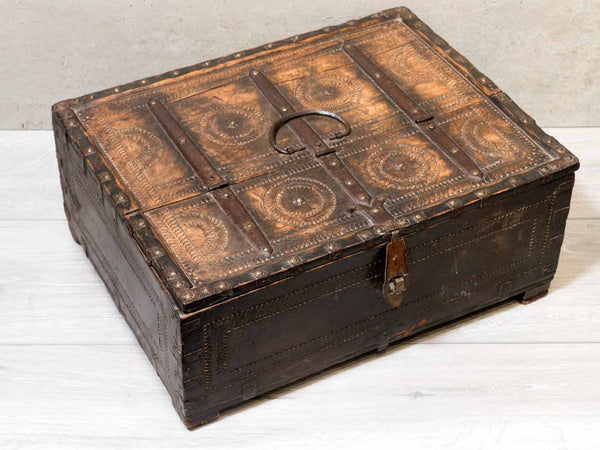 Vintage Indian Dowry box with Hinged Lid 