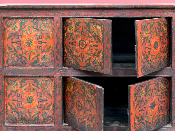 Vintage Painted Tibetan Cabinet with Doors
