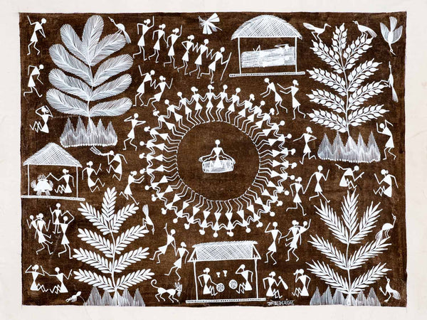 Warli Painting of a Drummer in a Circle 