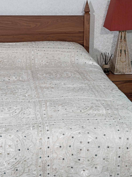 White Embroidered Taj Indian Bedspread