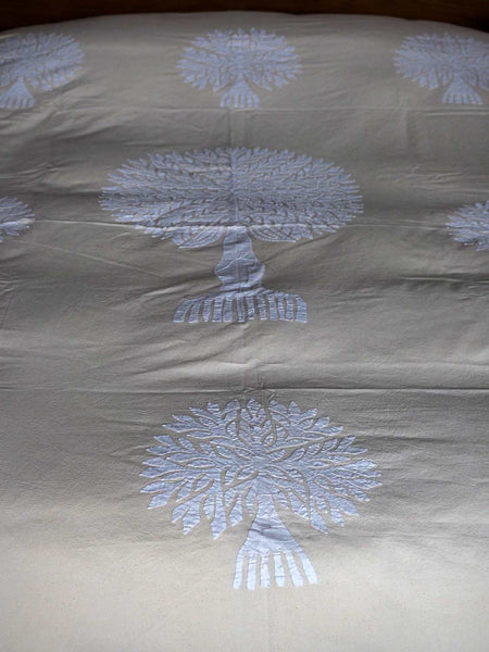 White Tree of Life Appliqued Indian Bedspread detail