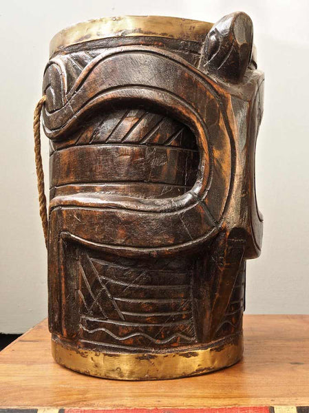 Carved Wooden Vase with Lizard