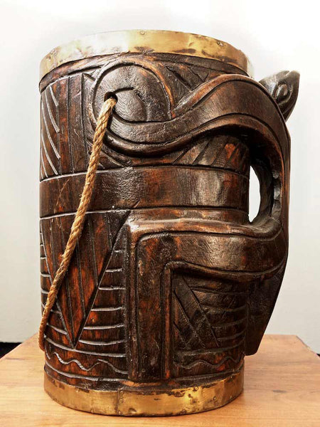 Carved Wooden Vase with Lizard