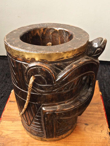 Carved Wooden Vase with Lizard