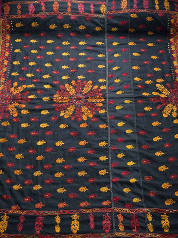 Gold & Plum Embroidered Black Bedcover
