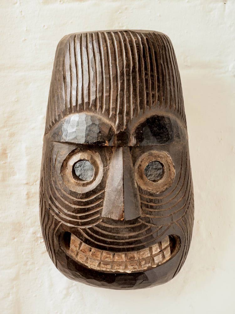Grinning Carved Wooden Mask from Nepal
