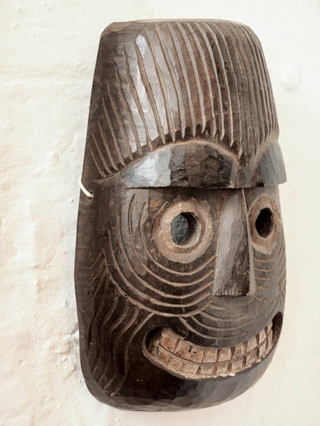 Grinning Carved Wooden Mask from Nepal