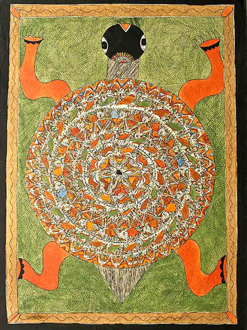 Indian Mithila Painting of a Turtle