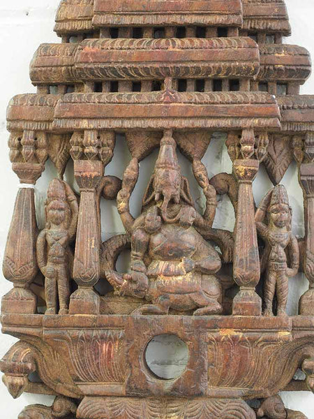 Old Carved Ganesh Panel, Red Wood 2
