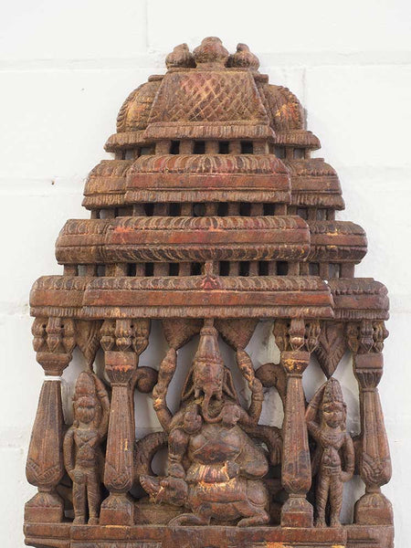 Old Carved Ganesh Panel, Red Wood 3