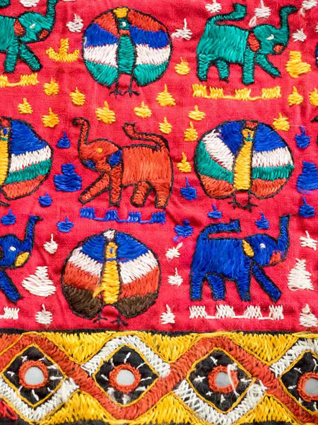 Red Embroidered Bedcover with Elephants 3