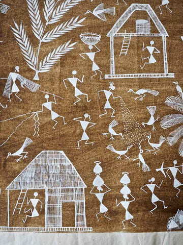 Warli Painting of Village with Palm Tree 1
